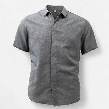 Valmoirmode | Men’s Solid Colour Lapel Cotton-Linen Short Sleeve Shirt – Effortless Summer Sophistication
