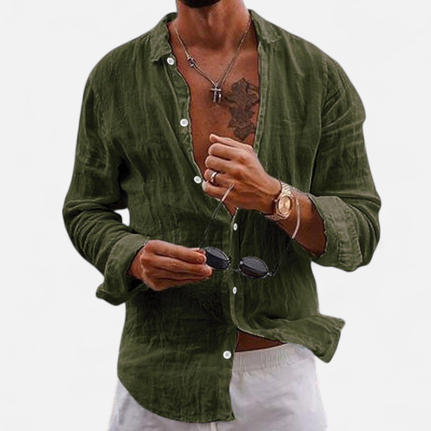 Valmoirmode | Men’s Cotton & Linen Lapel Shirt – Effortless Summer Elegance