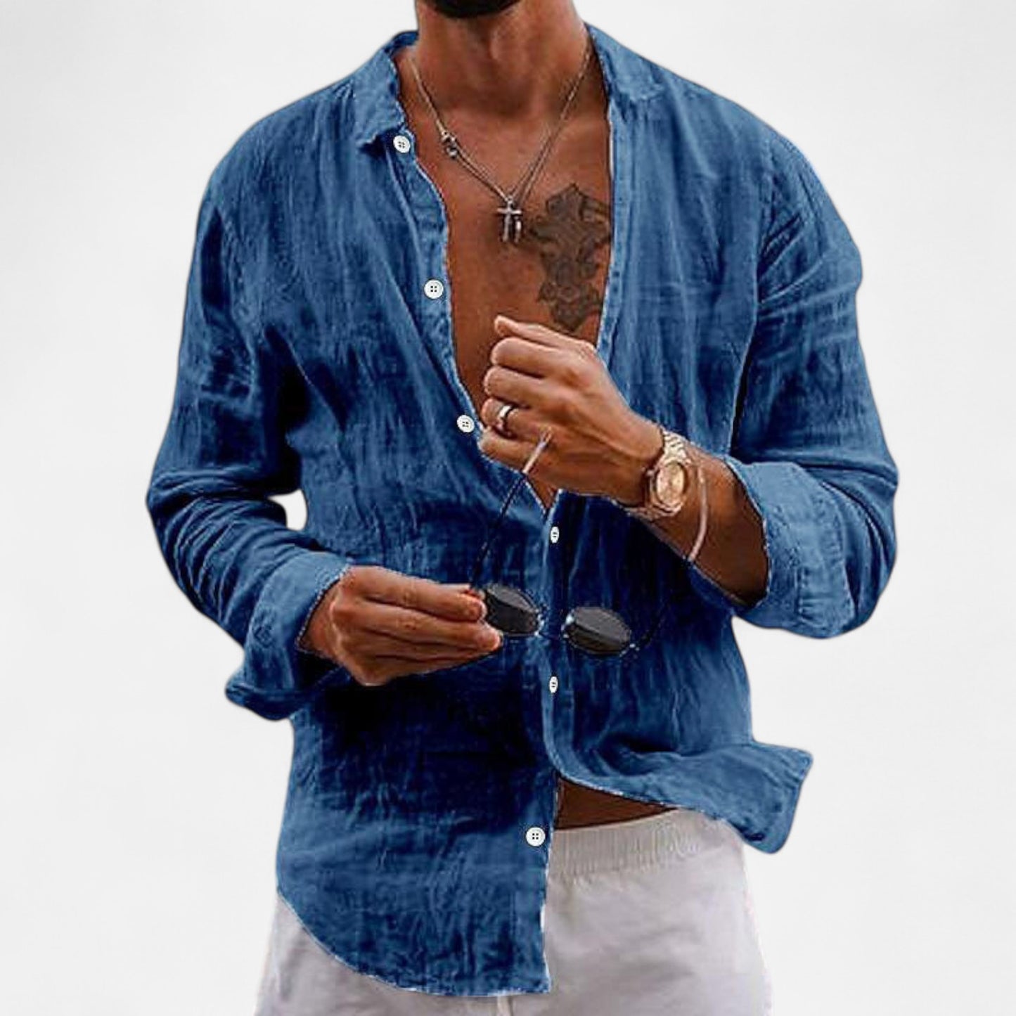Valmoirmode | Men’s Cotton & Linen Lapel Shirt – Effortless Summer Elegance