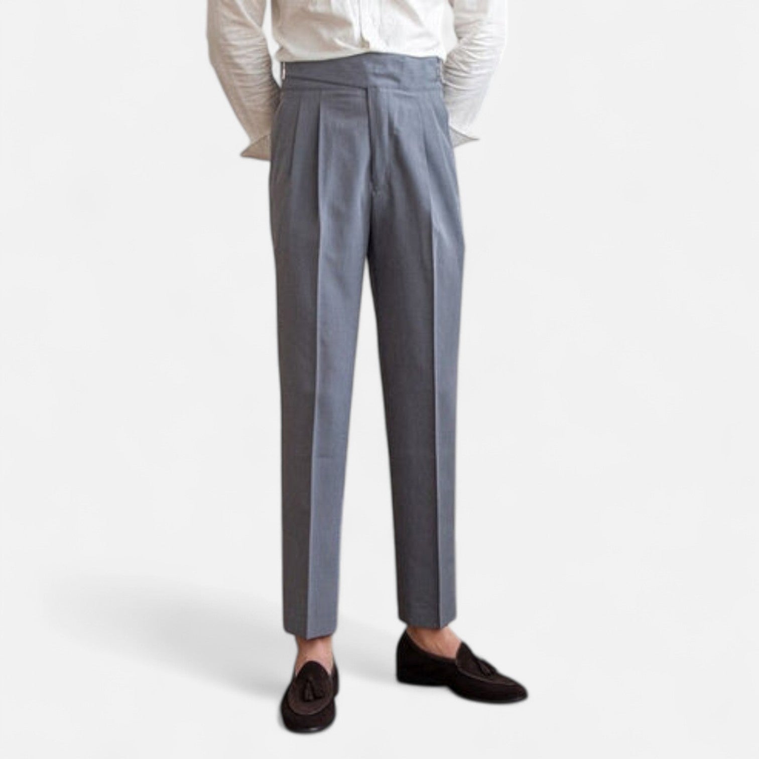 Valmoirmode | Men’s High-Waisted Trousers – Tailored Fit, Pleated Front, Adjustable Side Buckle
