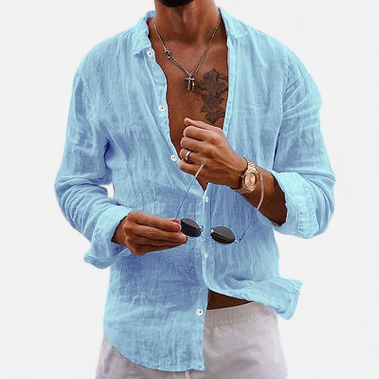 Valmoirmode | Men’s Cotton & Linen Lapel Shirt – Effortless Summer Elegance