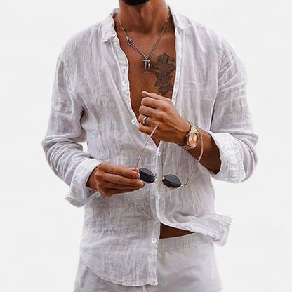 Valmoirmode | Men’s Cotton & Linen Lapel Shirt – Effortless Summer Elegance