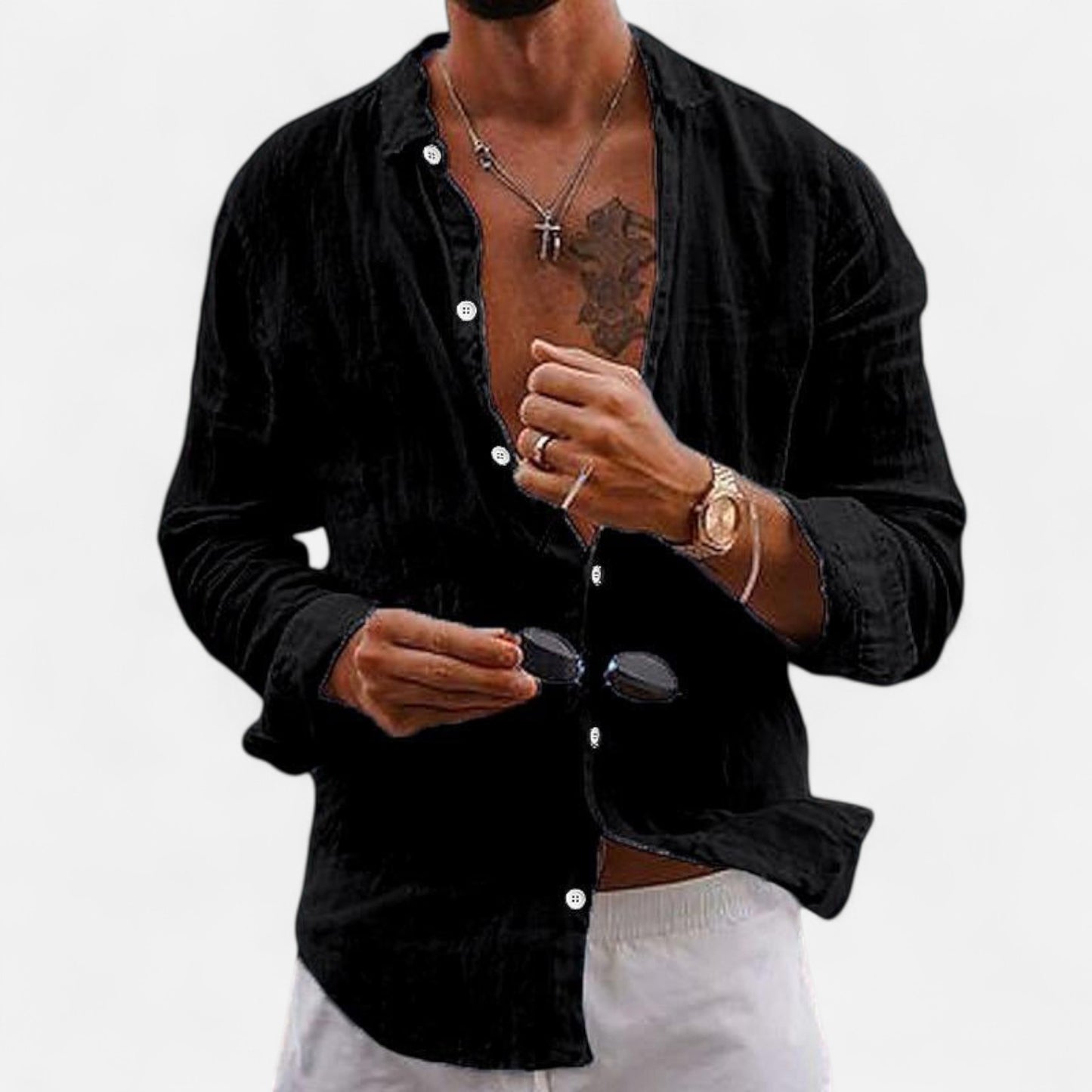 Valmoirmode | Men’s Cotton & Linen Lapel Shirt – Effortless Summer Elegance