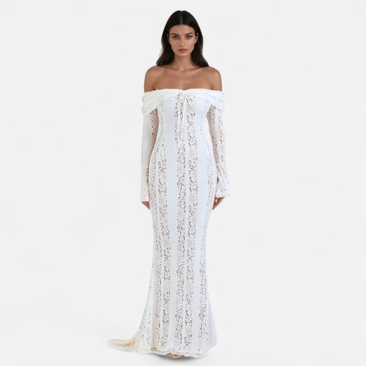 Valmoirmode | Women's Lace Off-Shoulder Cutout Maxi Dress – Timeless Elegance