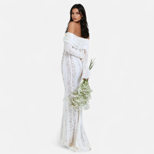 Valmoirmode | Women's Lace Off-Shoulder Cutout Maxi Dress – Timeless Elegance