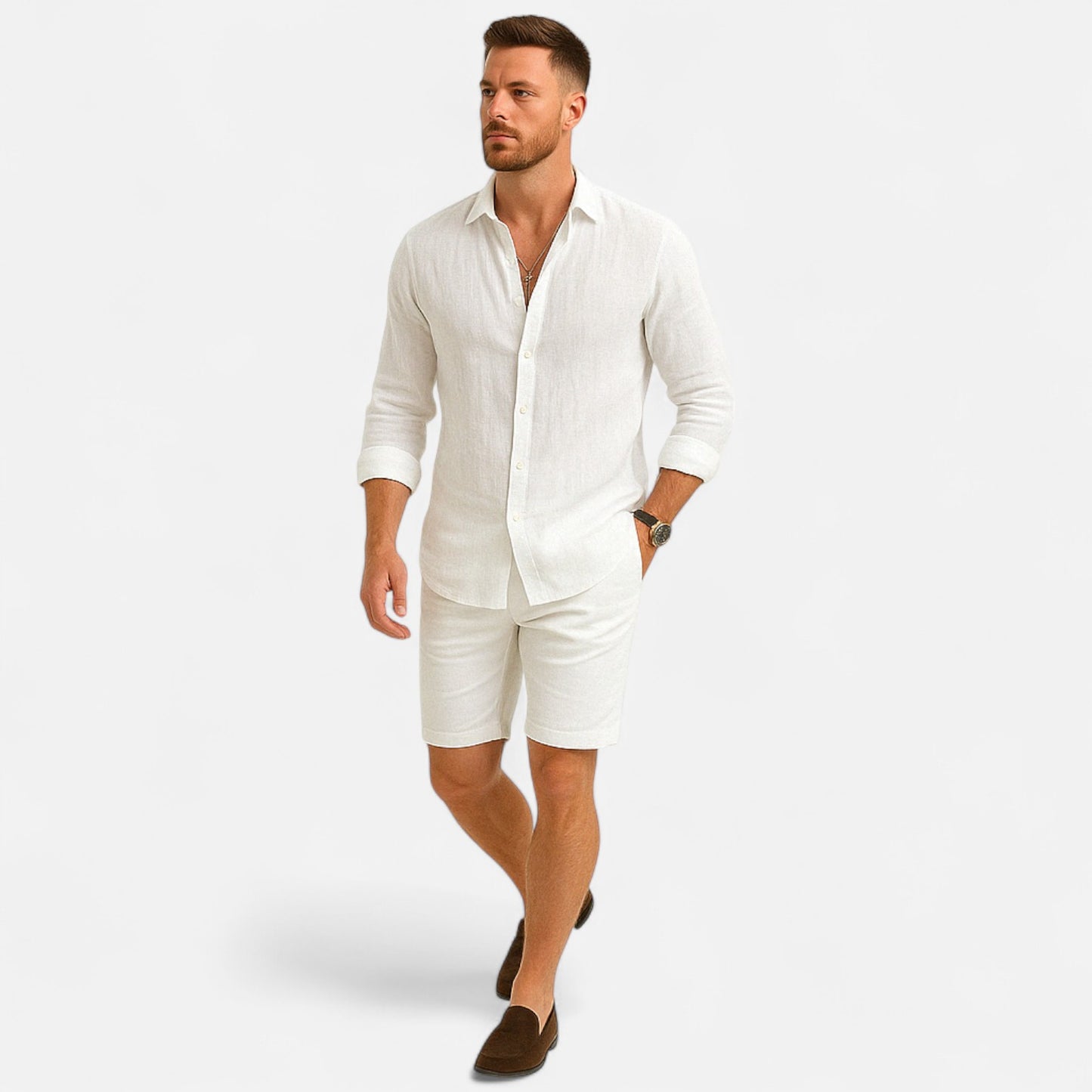 Valmoirmode | Men’s Cotton & Linen Lapel Shirt – Effortless Summer Elegance
