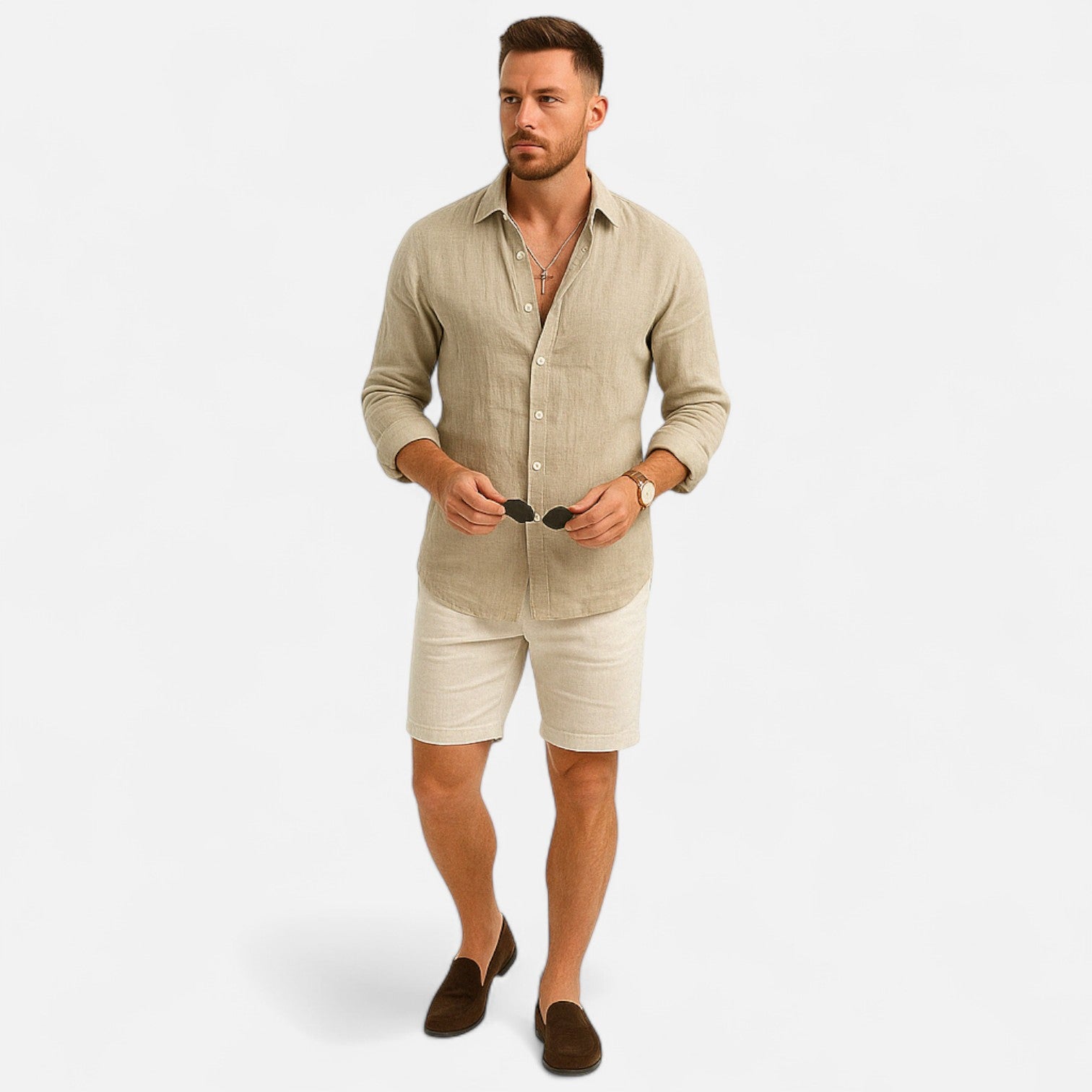 Valmoirmode | Men’s Cotton & Linen Lapel Shirt – Effortless Summer Elegance