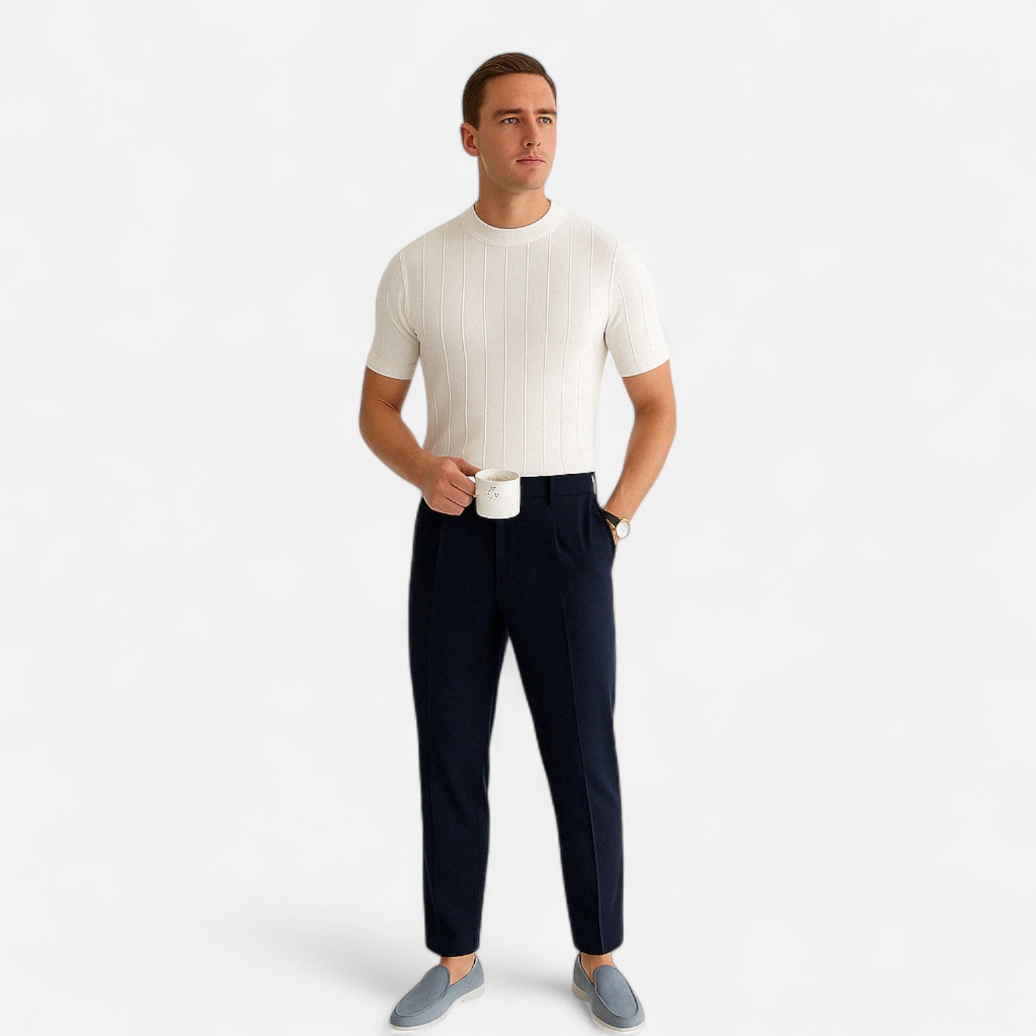 Valmoirmode | Men's Premium Ribbed Knit T-Shirt – Elevated Everyday Elegance
