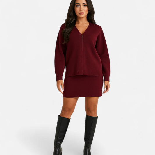 Valmoirmode | Women's 2-Piece Knit Skirt Set – Mini Skirt & Cardigan Co-ord