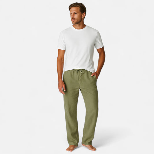 Valmoirmode | Men’s Linen Wide-Leg Trousers – Relaxed Fit & Drawstring Waist