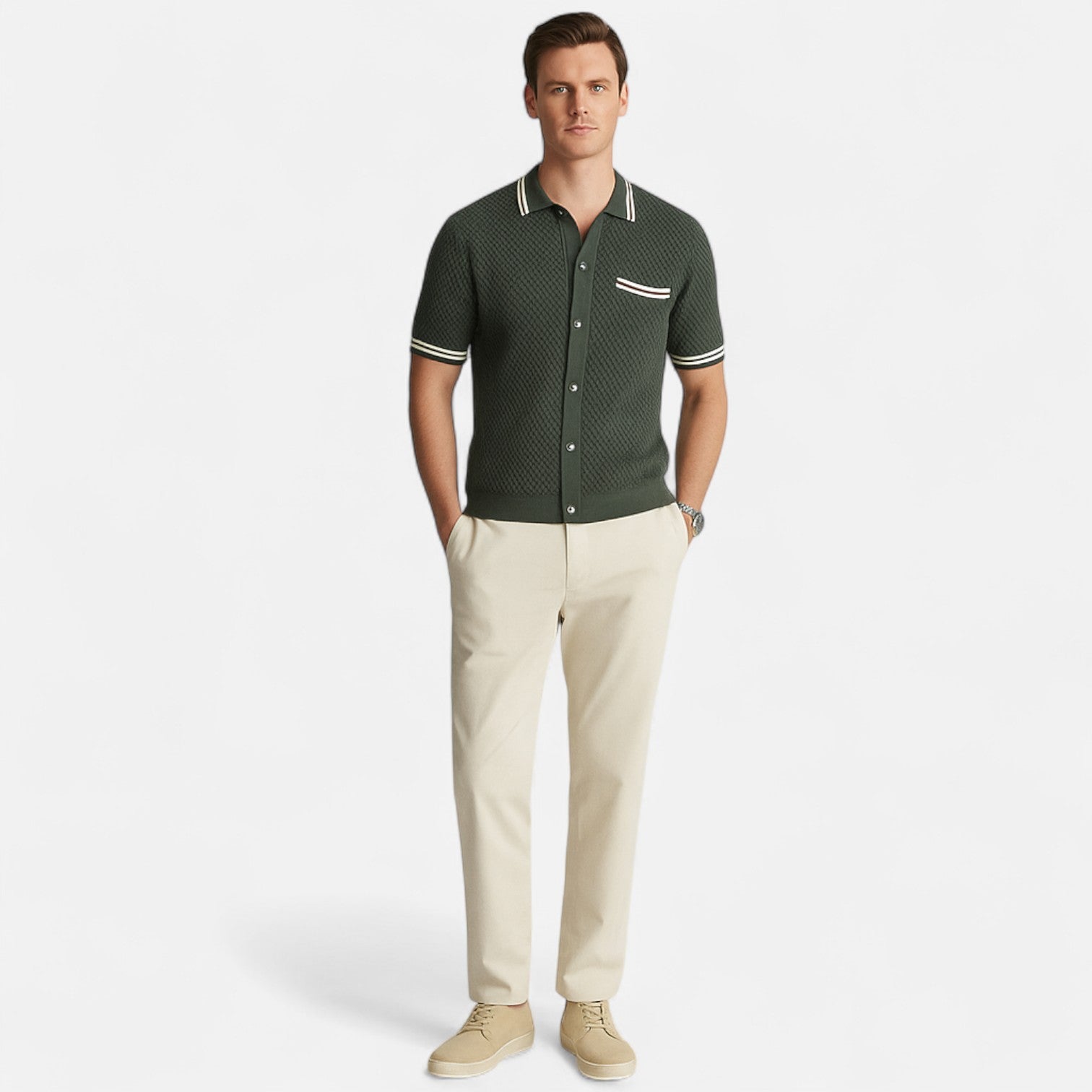 Valmoirmode | Men’s Premium Knitted Polo Cardigan – Effortless Smart-Casual Layer