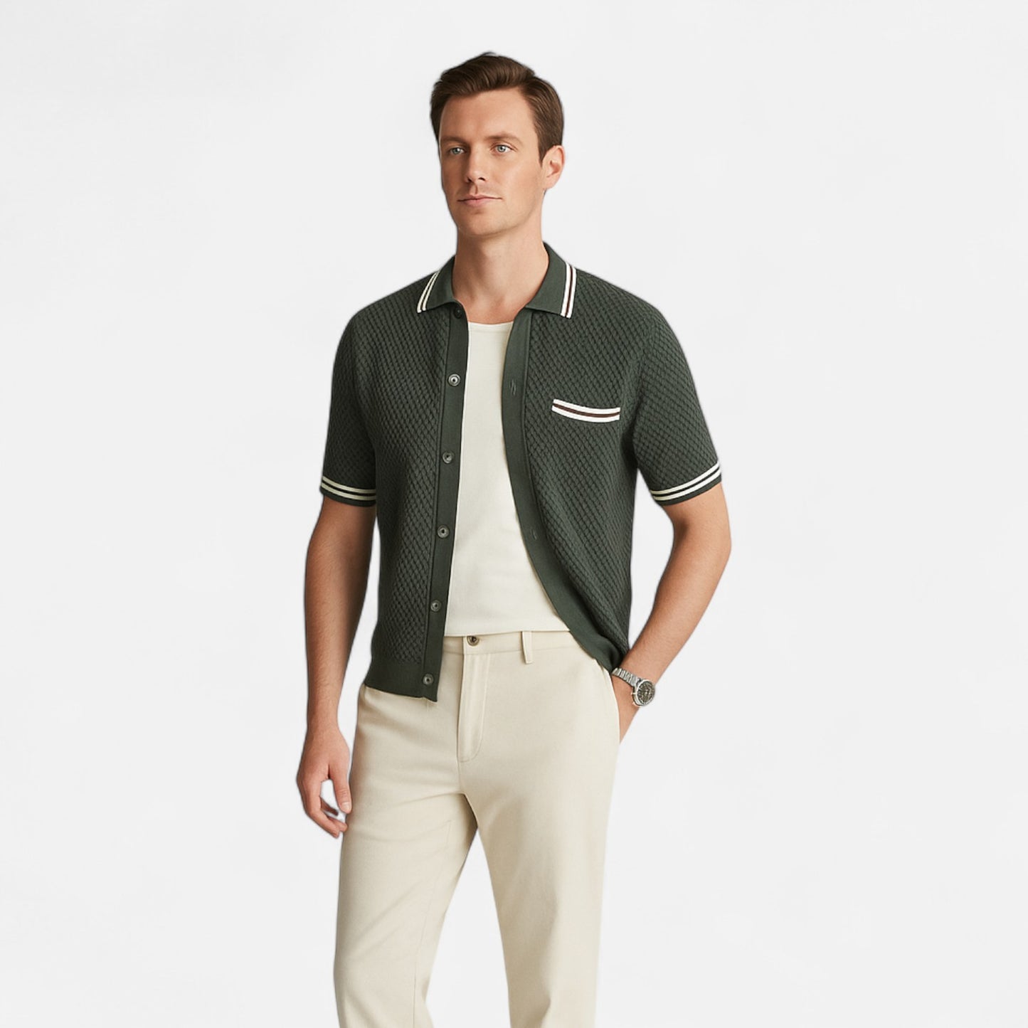 Valmoirmode | Men’s Premium Knitted Polo Cardigan – Effortless Smart-Casual Layer