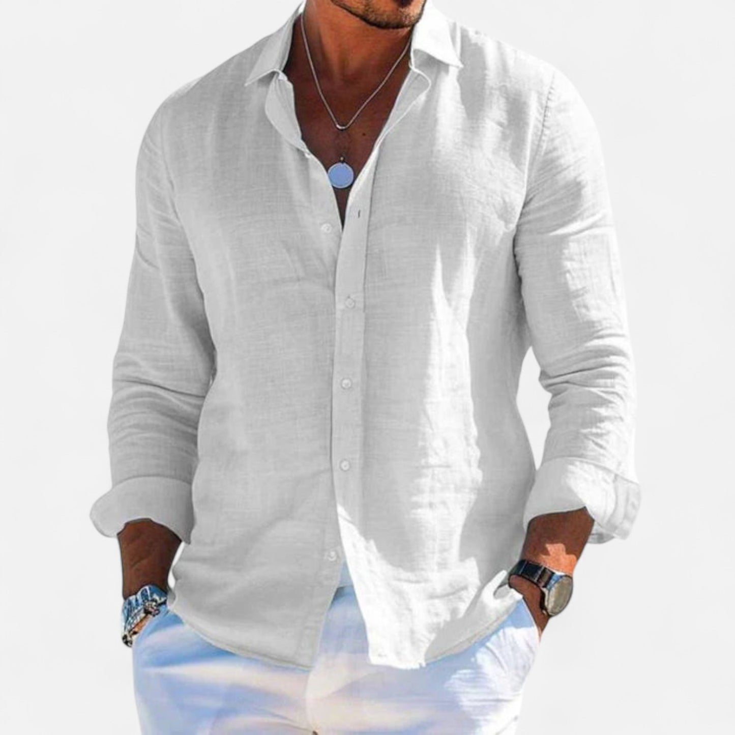 Valmoirmode | Men’s Cotton & Linen Lapel Shirt – Effortless Summer Elegance