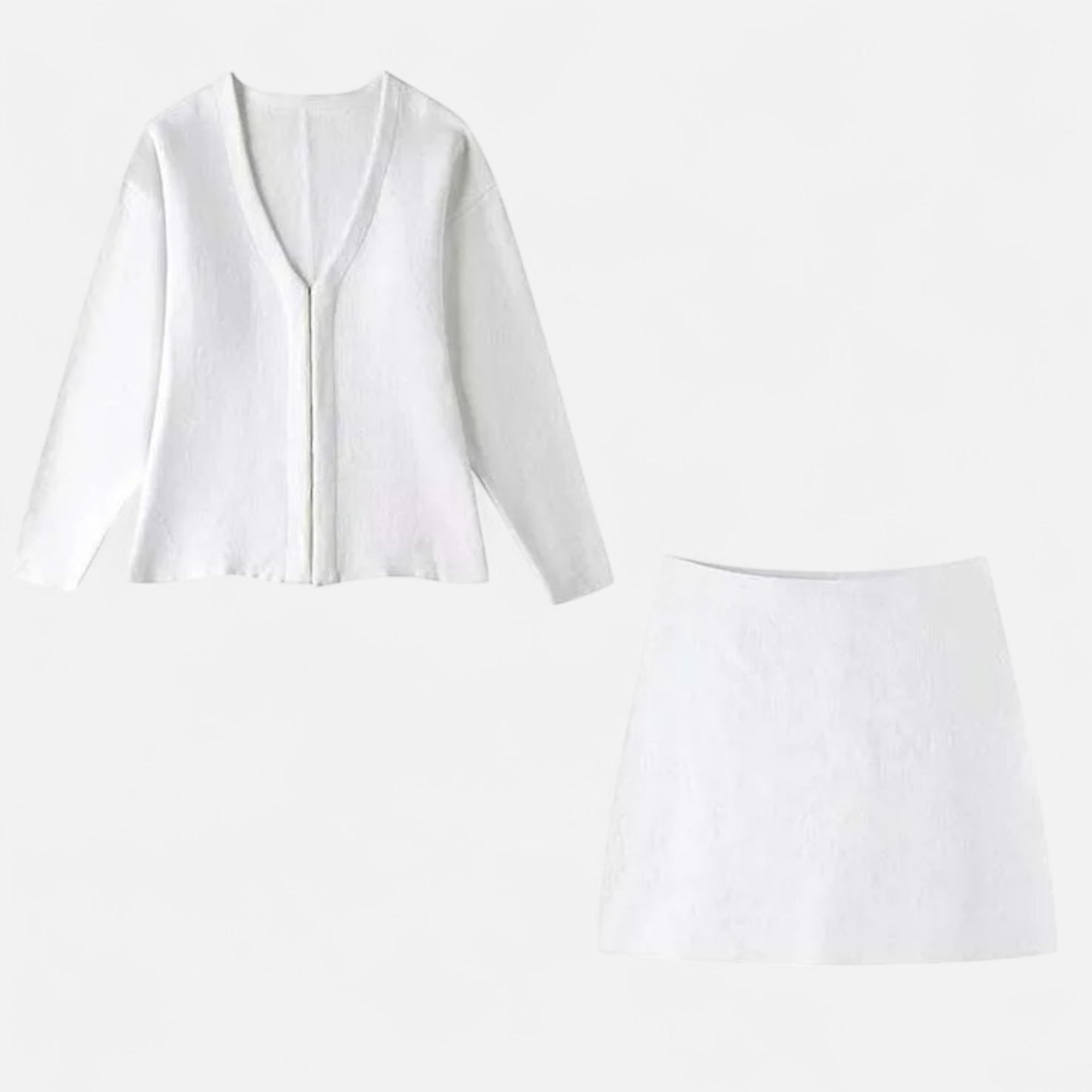 Valmoirmode | Women's 2-Piece Knit Skirt Set – Mini Skirt & Cardigan Co-ord
