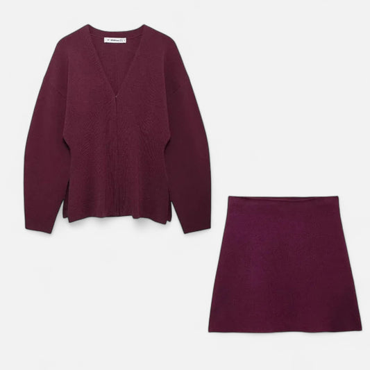 Valmoirmode | Women's 2-Piece Knit Skirt Set – Mini Skirt & Cardigan Co-ord