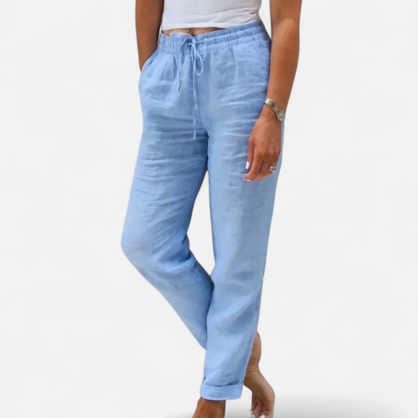 Valmoirmode | Women's Cotton & Linen High-Waisted Trousers – Effortless Summer Elegance