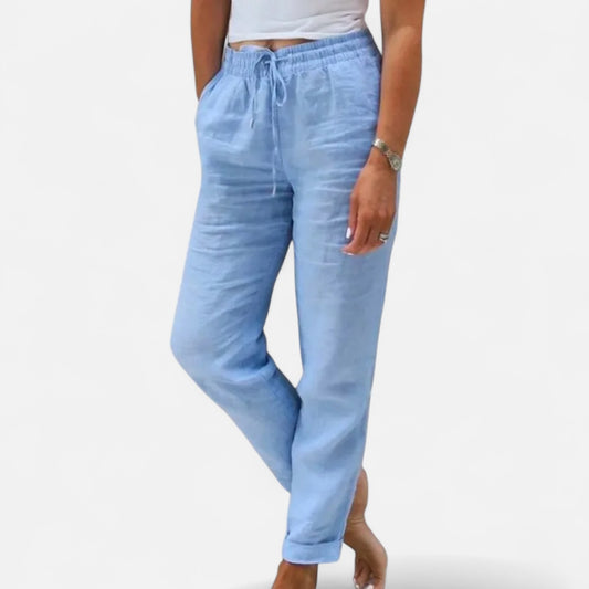 Valmoirmode | Women's Cotton & Linen High-Waisted Trousers – Effortless Summer Elegance
