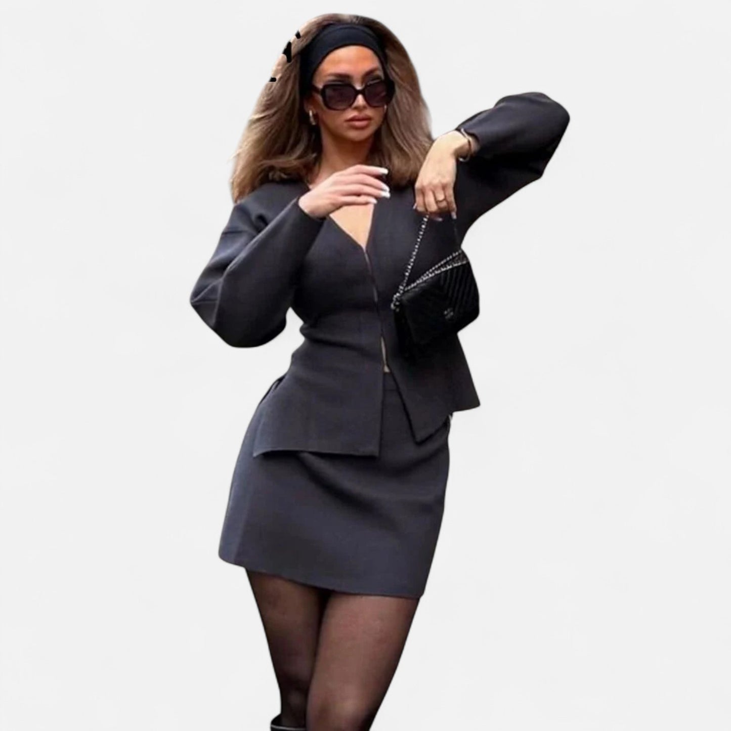 Valmoirmode | Women's 2-Piece Knit Skirt Set – Mini Skirt & Cardigan Co-ord