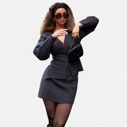 Valmoirmode | Women's 2-Piece Knit Skirt Set – Mini Skirt & Cardigan Co-ord