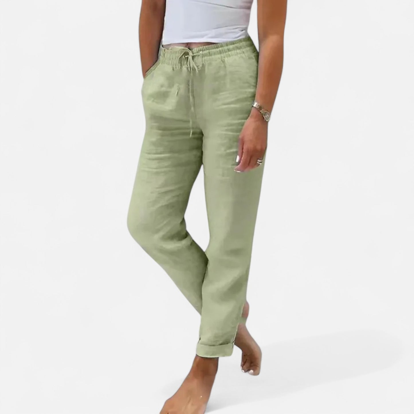 Valmoirmode | Women's Cotton & Linen High-Waisted Trousers – Effortless Summer Elegance