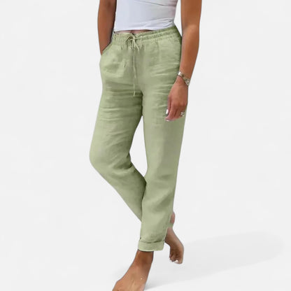Valmoirmode | Women's Cotton & Linen High-Waisted Trousers – Effortless Summer Elegance