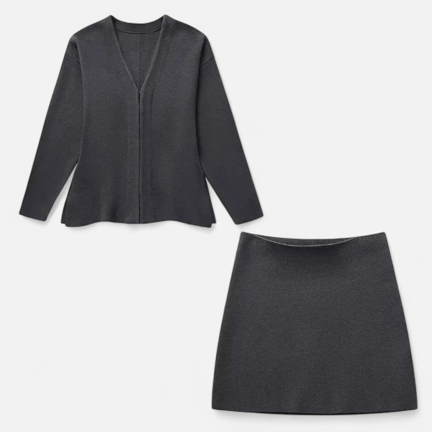 Valmoirmode | Women's 2-Piece Knit Skirt Set – Mini Skirt & Cardigan Co-ord