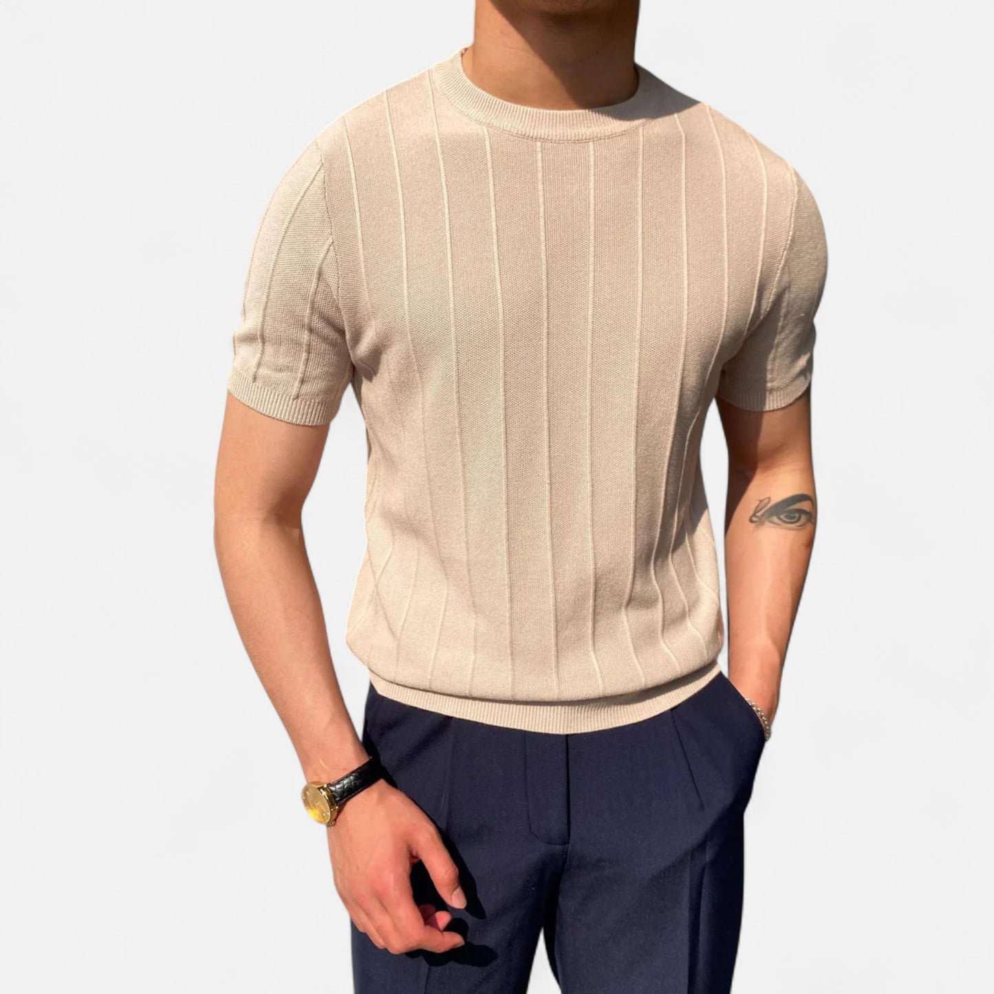 Valmoirmode | Men's Premium Ribbed Knit T-Shirt – Elevated Everyday Elegance