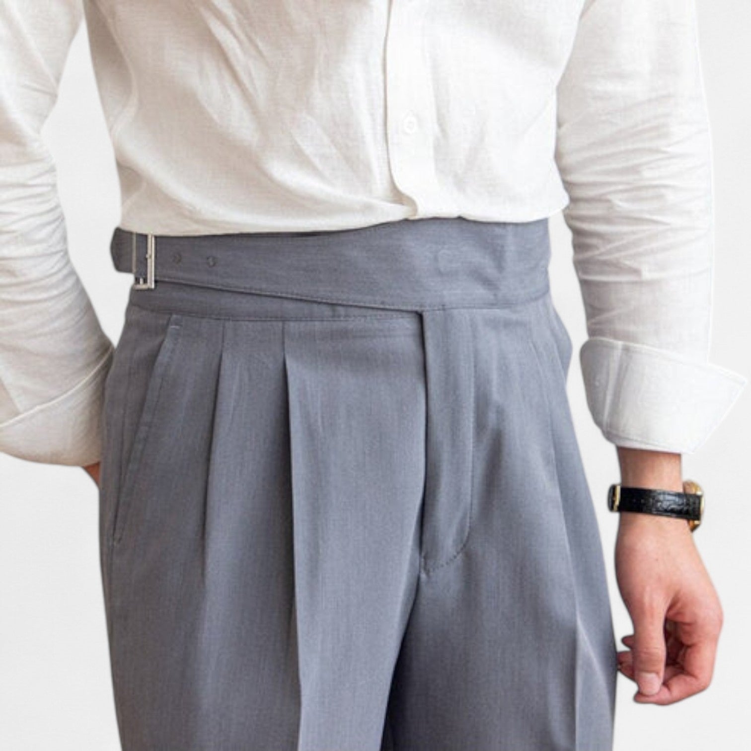 Valmoirmode | Men’s High-Waisted Trousers – Tailored Fit, Pleated Front, Adjustable Side Buckle