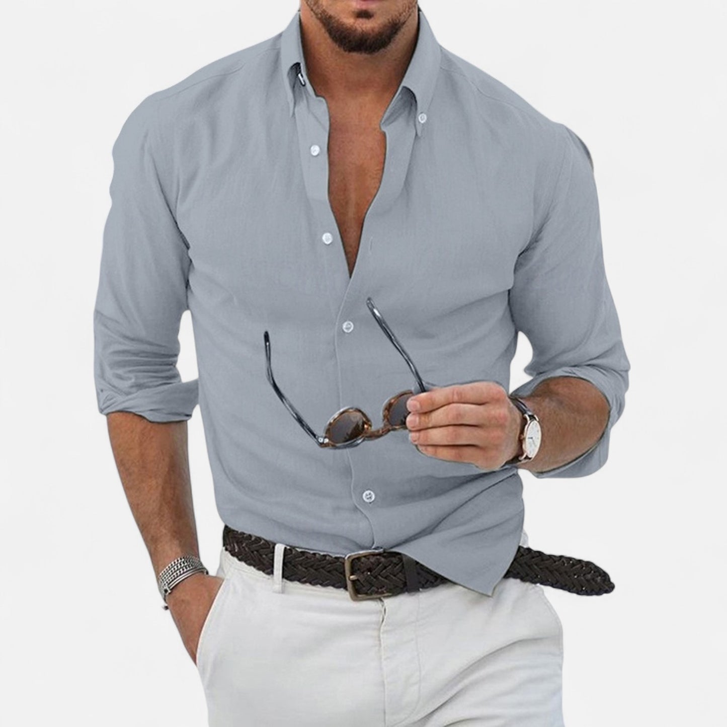Valmoirmode | Men’s Summer Stand Collar Button-Up Shirt – Effortless Style
