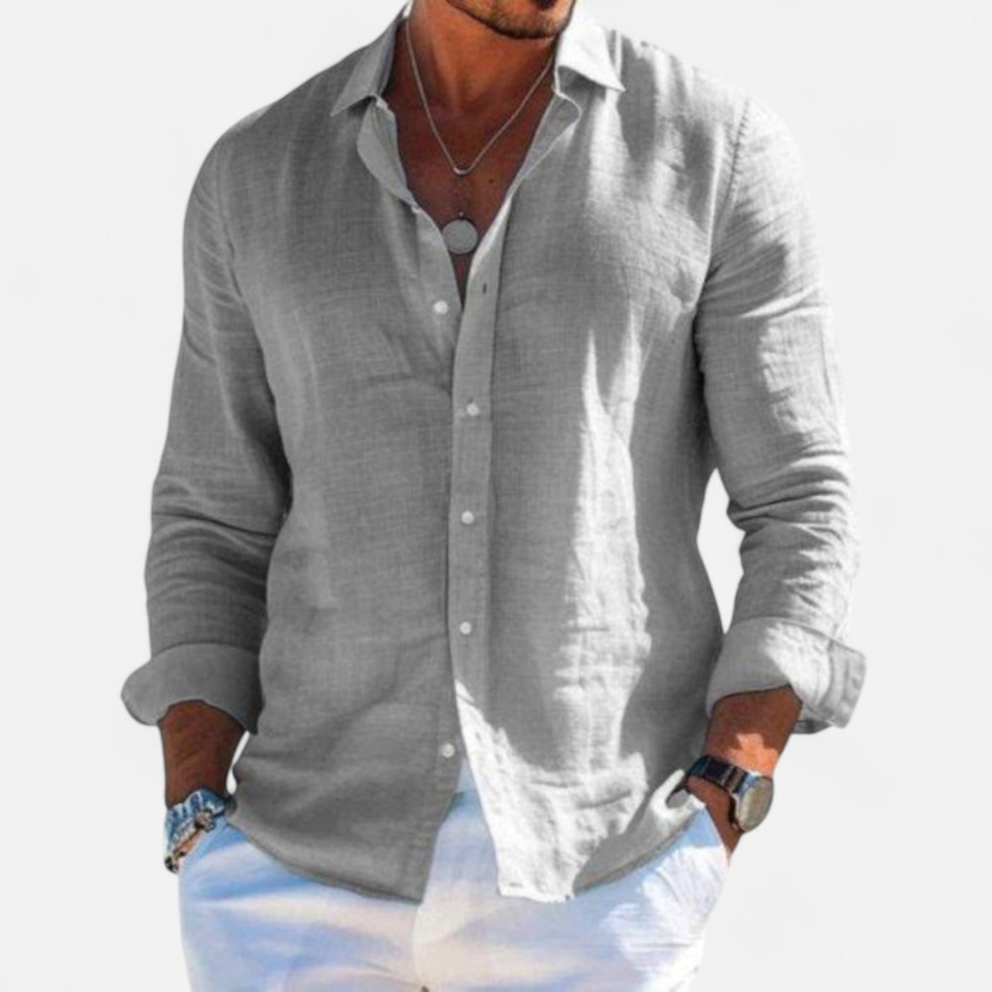 Valmoirmode | Men’s Cotton & Linen Lapel Shirt – Effortless Summer Elegance