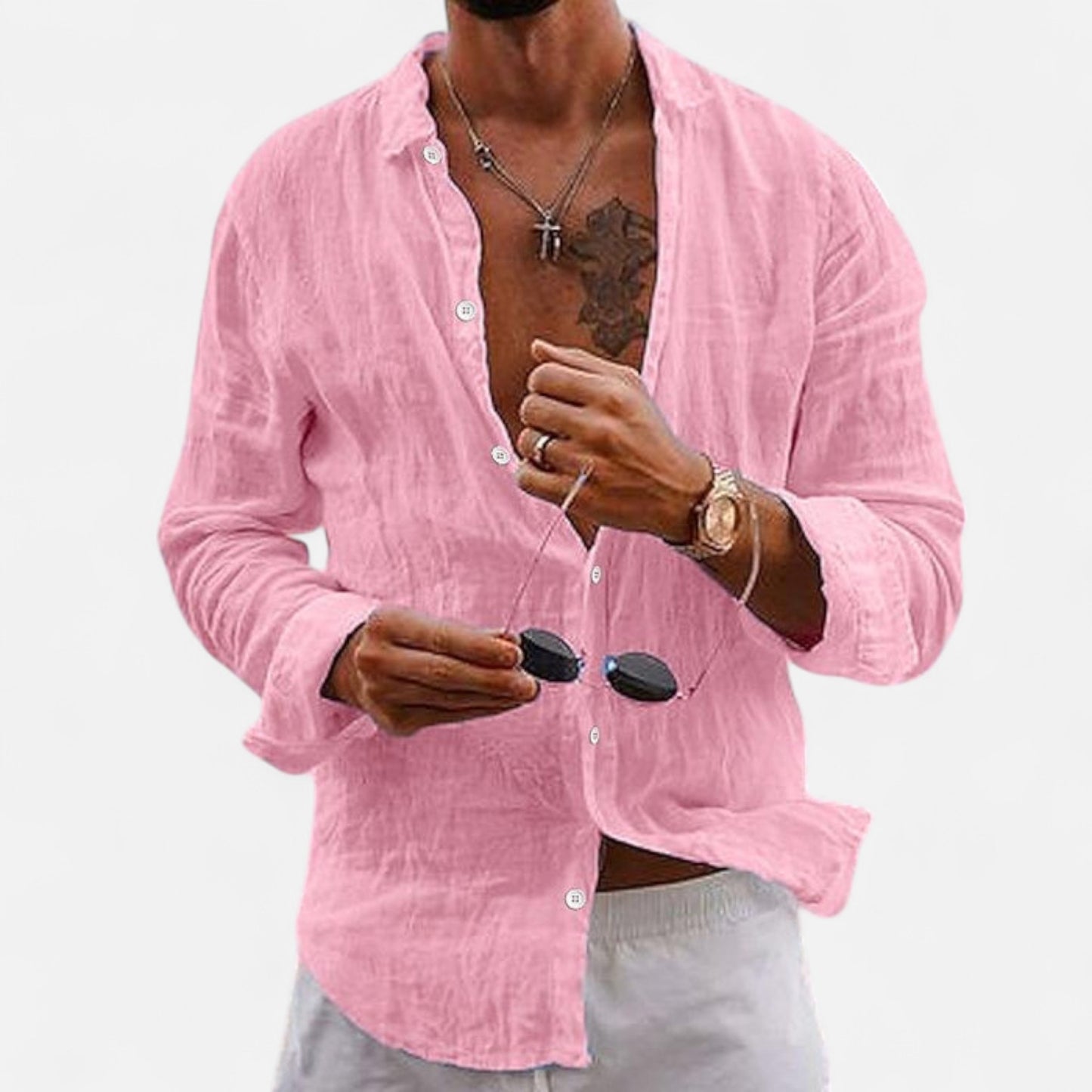Valmoirmode | Men’s Cotton & Linen Lapel Shirt – Effortless Summer Elegance