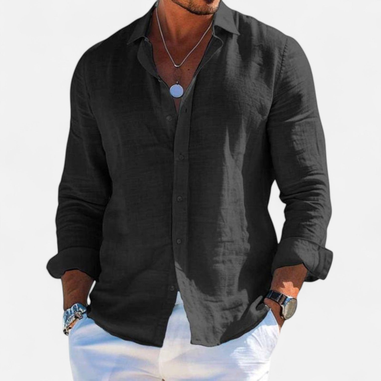 Valmoirmode | Men’s Cotton & Linen Lapel Shirt – Effortless Summer Elegance