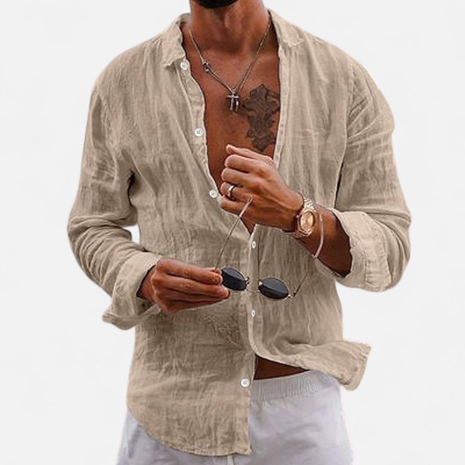 Valmoirmode | Men’s Cotton & Linen Lapel Shirt – Effortless Summer Elegance