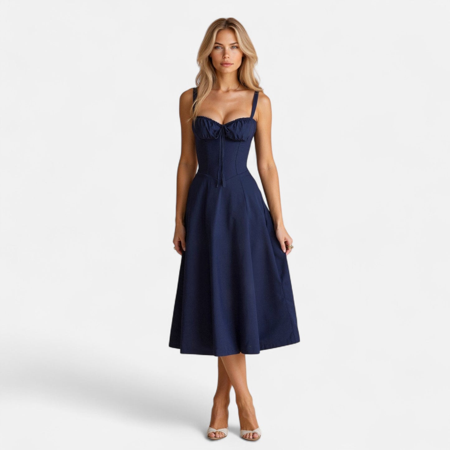Valmoirmode | Kiana Floral Corset Midi Dress – Elegant Summer