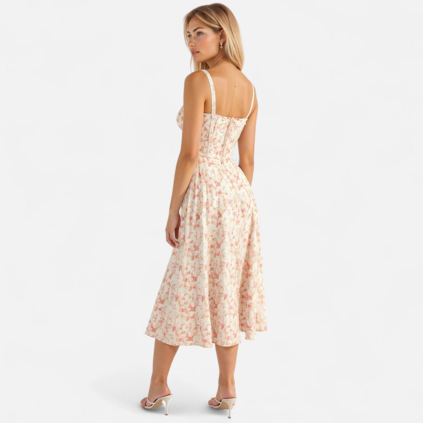 Valmoirmode | Kiana Floral Corset Midi Dress – Elegant Summer