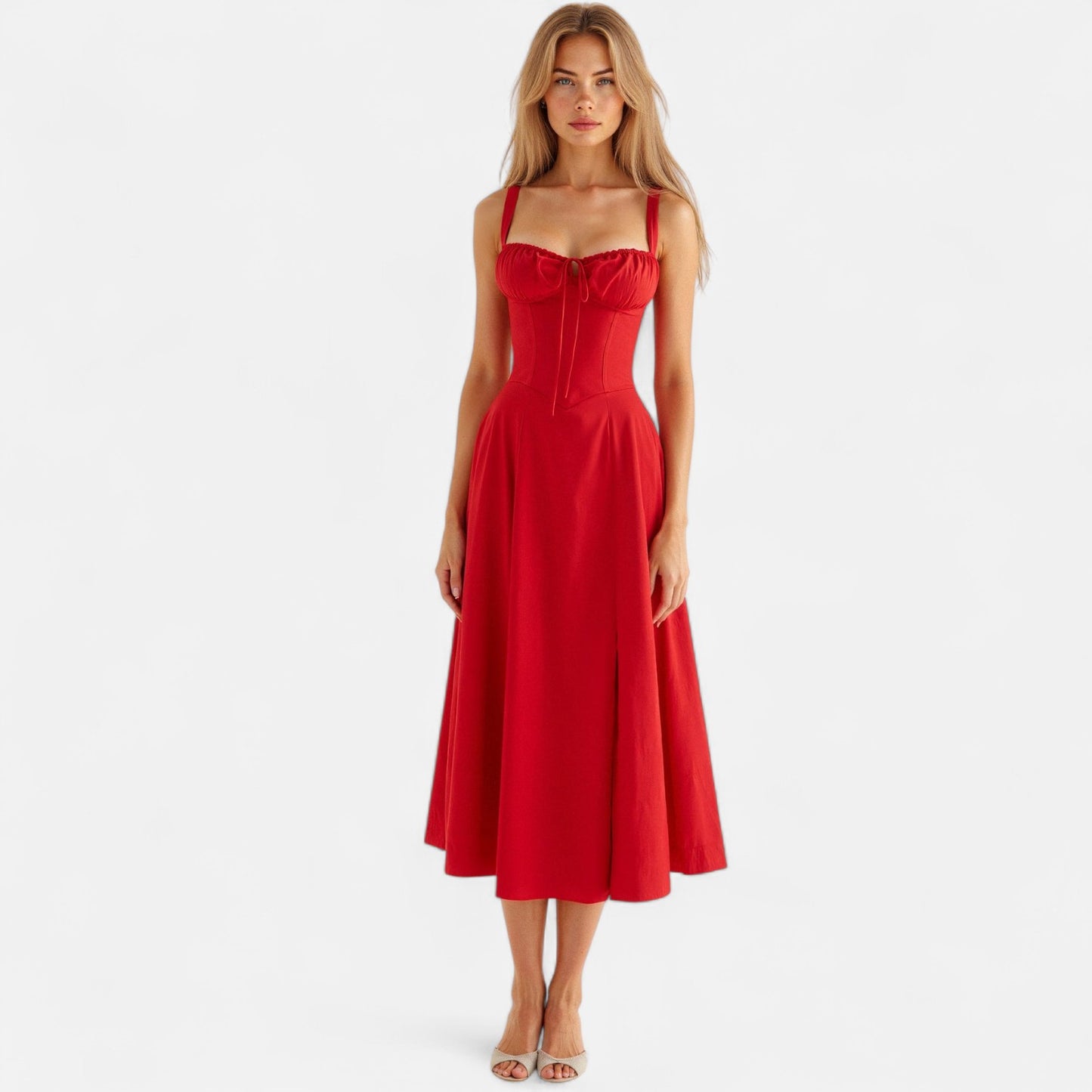 Valmoirmode | Kiana Floral Corset Midi Dress – Elegant Summer