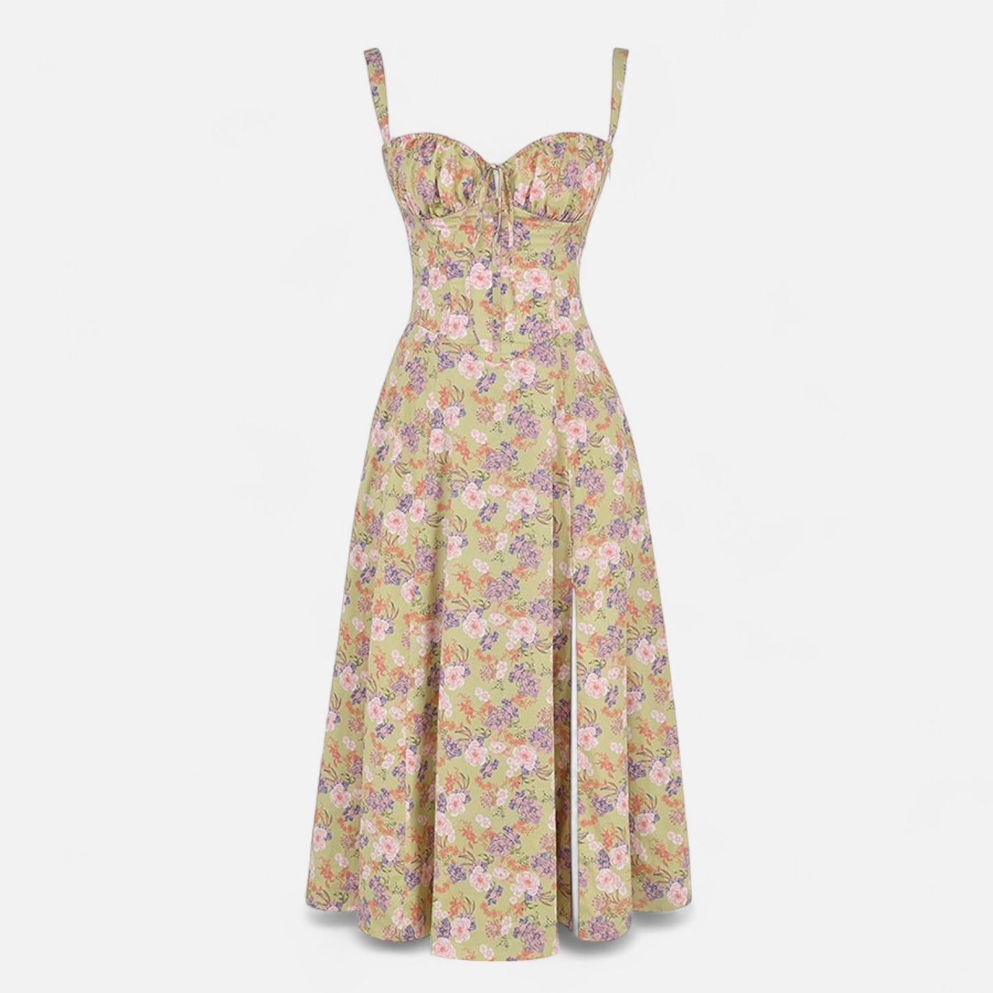 Valmoirmode | Kiana Floral Corset Midi Dress – Elegant Summer