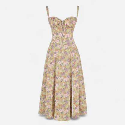 Valmoirmode | Kiana Floral Corset Midi Dress – Elegant Summer
