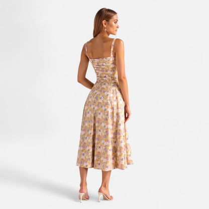 Valmoirmode | Kiana Floral Corset Midi Dress – Elegant Summer