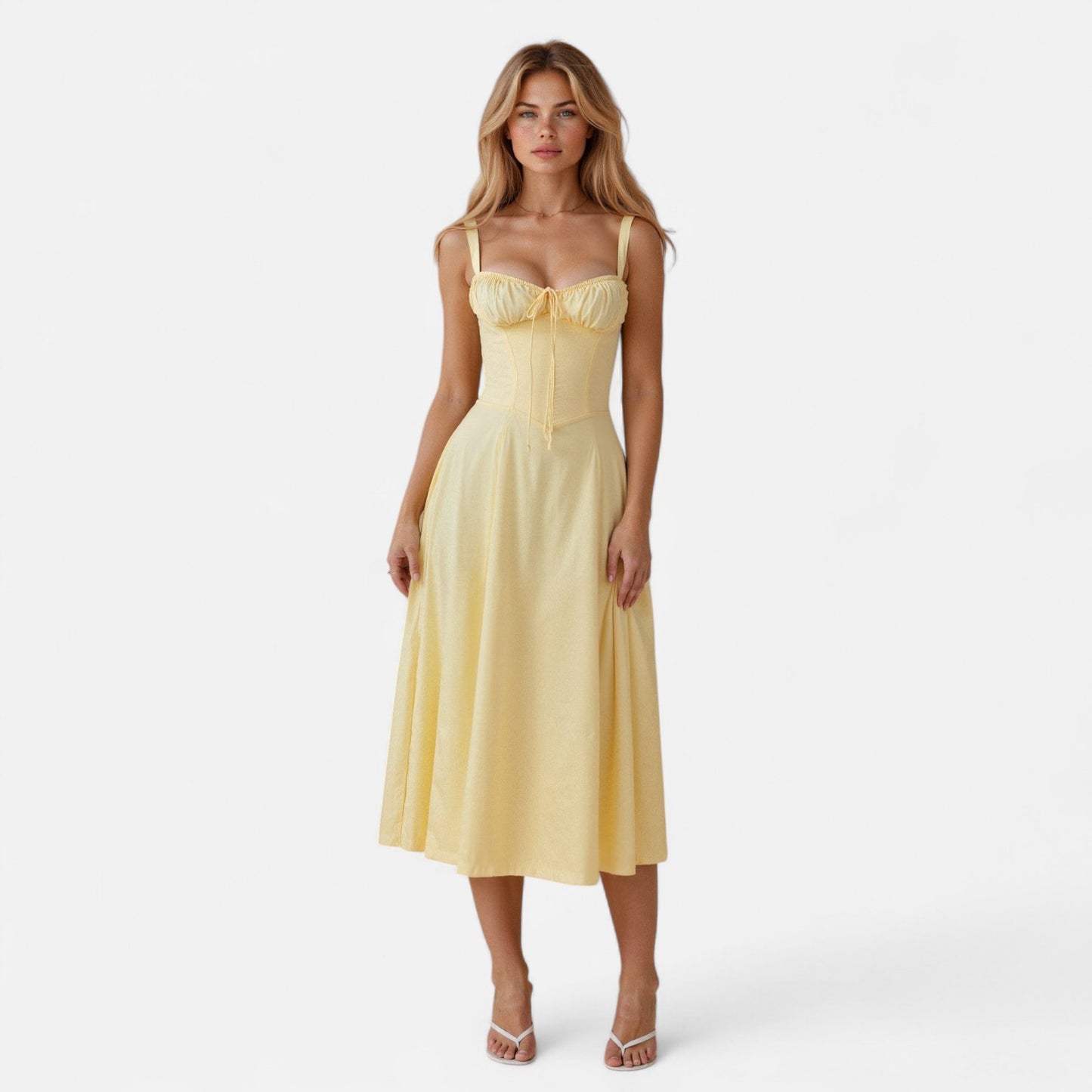 Valmoirmode | Kiana Floral Corset Midi Dress – Elegant Summer