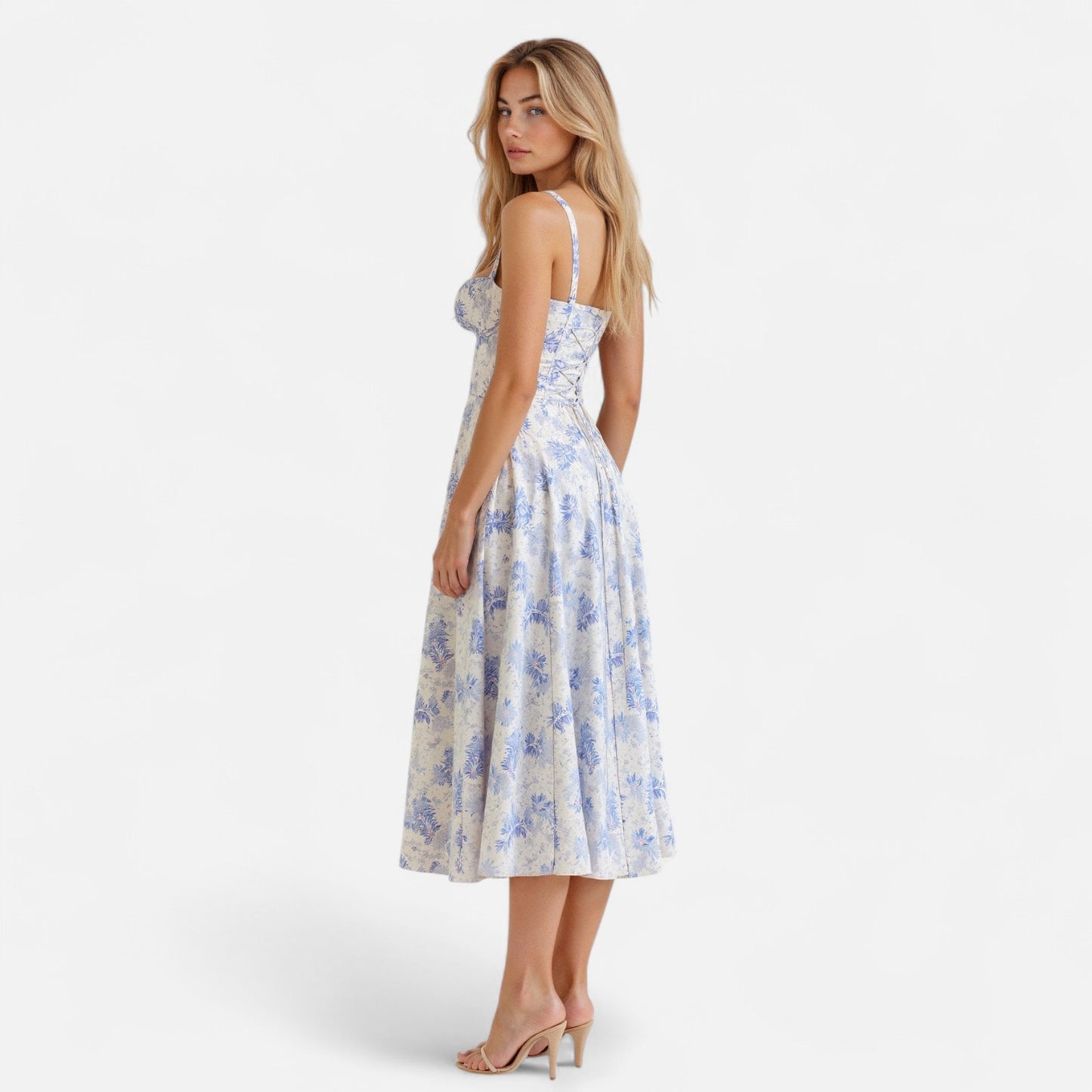 Valmoirmode | Kiana Floral Corset Midi Dress – Elegant Summer