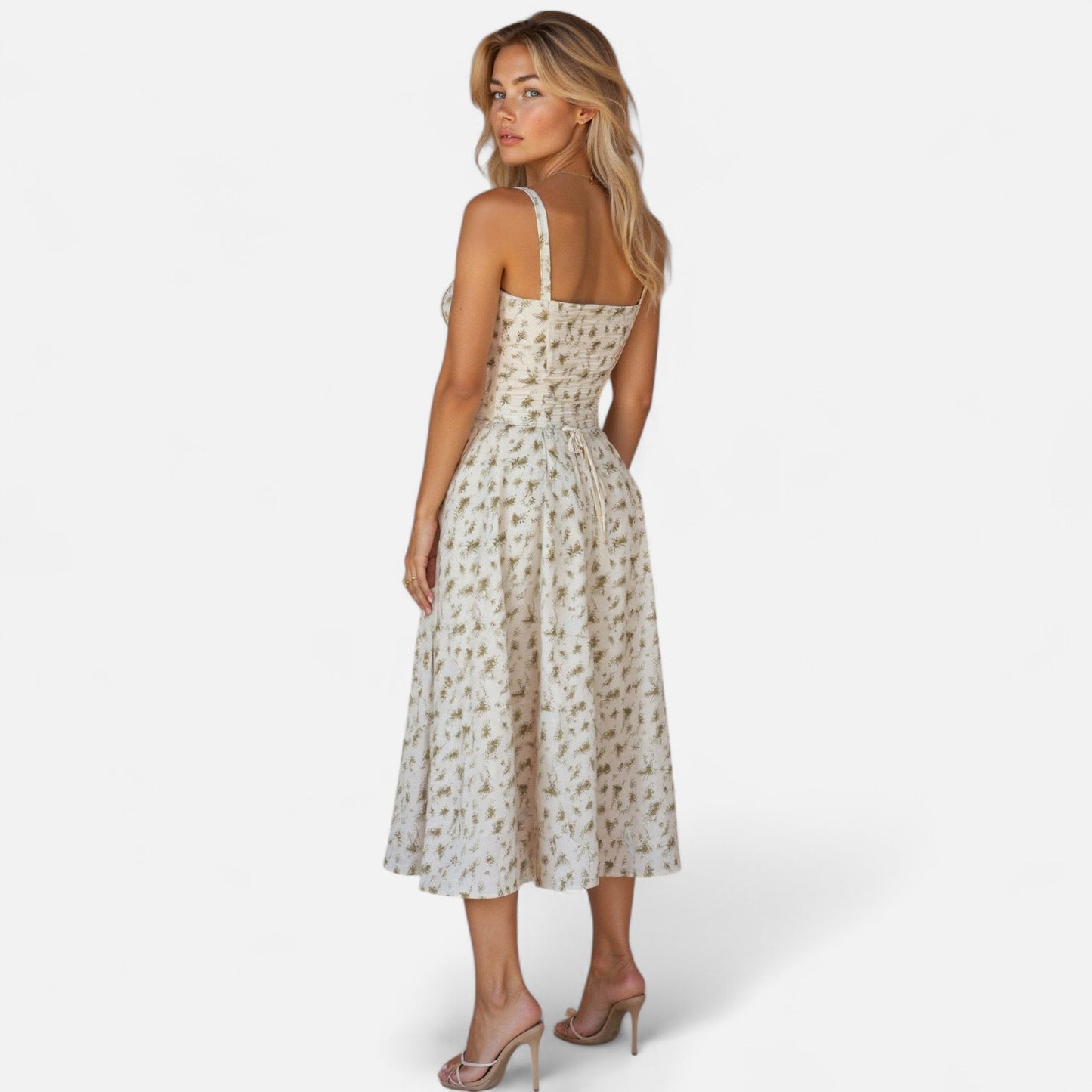 Valmoirmode | Kiana Floral Corset Midi Dress – Elegant Summer