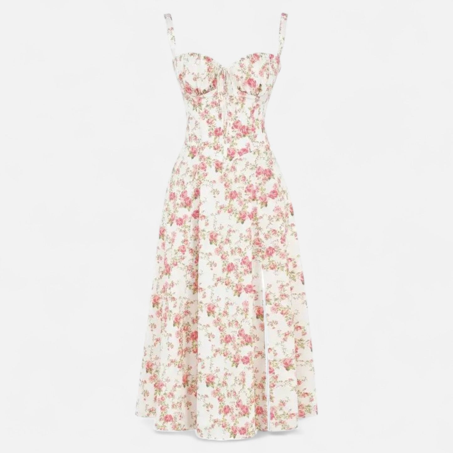 Valmoirmode | Kiana Floral Corset Midi Dress – Elegant Summer