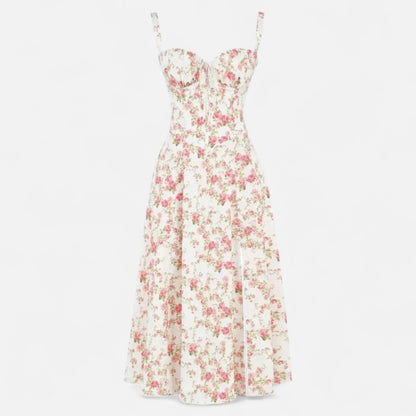 Valmoirmode | Kiana Floral Corset Midi Dress – Elegant Summer