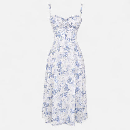 Valmoirmode | Kiana Floral Corset Midi Dress – Elegant Summer
