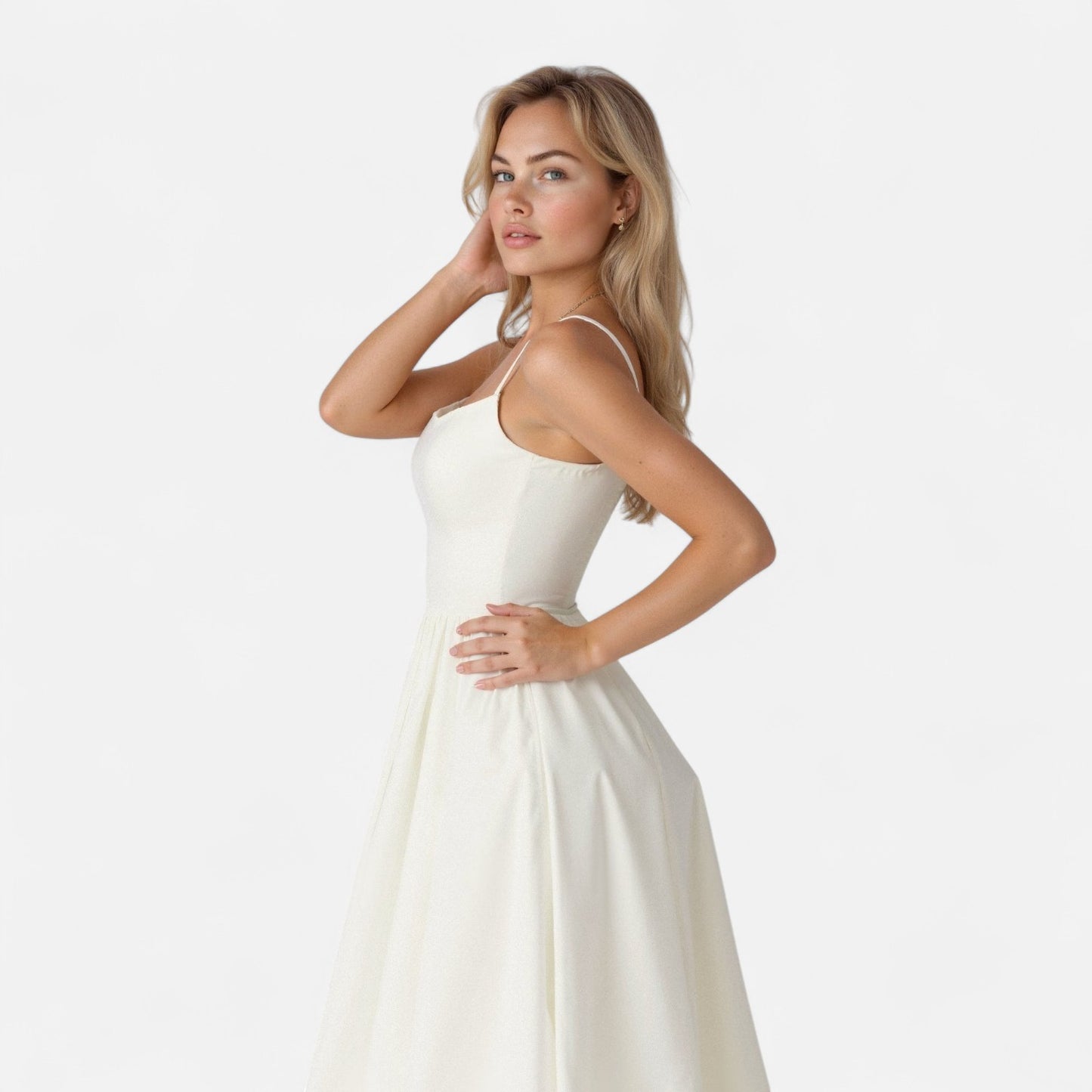 Valmoirmode | Women's Elegant A-Line Midi Dress with Spaghetti Straps – Effortless Summer Sophistication