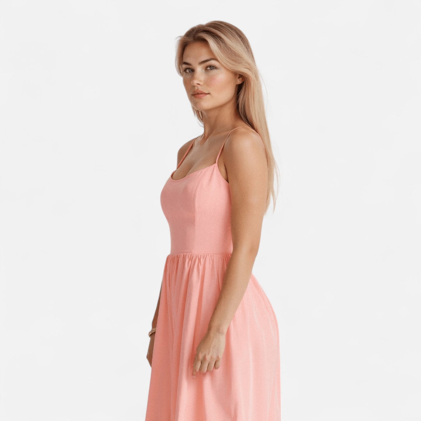 Valmoirmode | Women's Elegant A-Line Midi Dress with Spaghetti Straps – Effortless Summer Sophistication