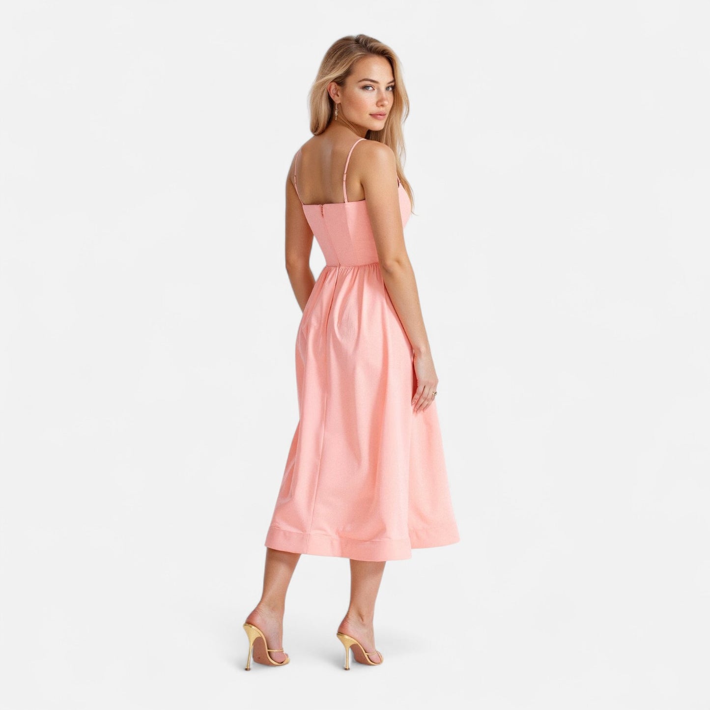 Valmoirmode | Women's Elegant A-Line Midi Dress with Spaghetti Straps – Effortless Summer Sophistication