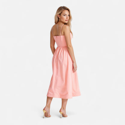 Valmoirmode | Women's Elegant A-Line Midi Dress with Spaghetti Straps – Effortless Summer Sophistication