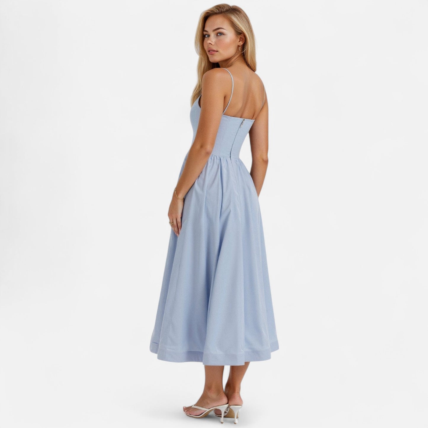 Valmoirmode | Women's Elegant A-Line Midi Dress with Spaghetti Straps – Effortless Summer Sophistication